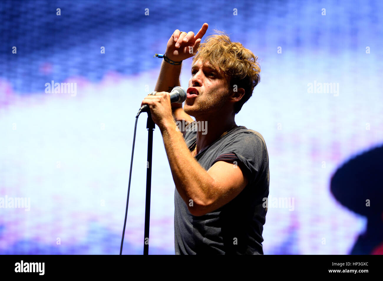BENICASSIM, Spanien - 20 Juli: Paolo Nutini (schottischer Sänger, Songwriter und Musiker) führt auf FIB Festival am 20. Juli 2014 in Benicassim, Spanien. Stockfoto