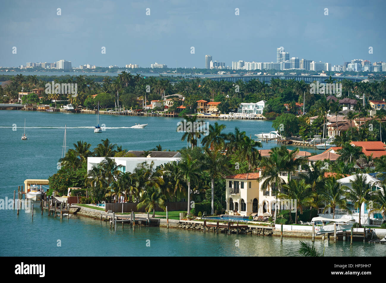 Miami Stadtbild tagsüber. Panorama von Maimi Florida. Küste Miami Stadt Stockfoto