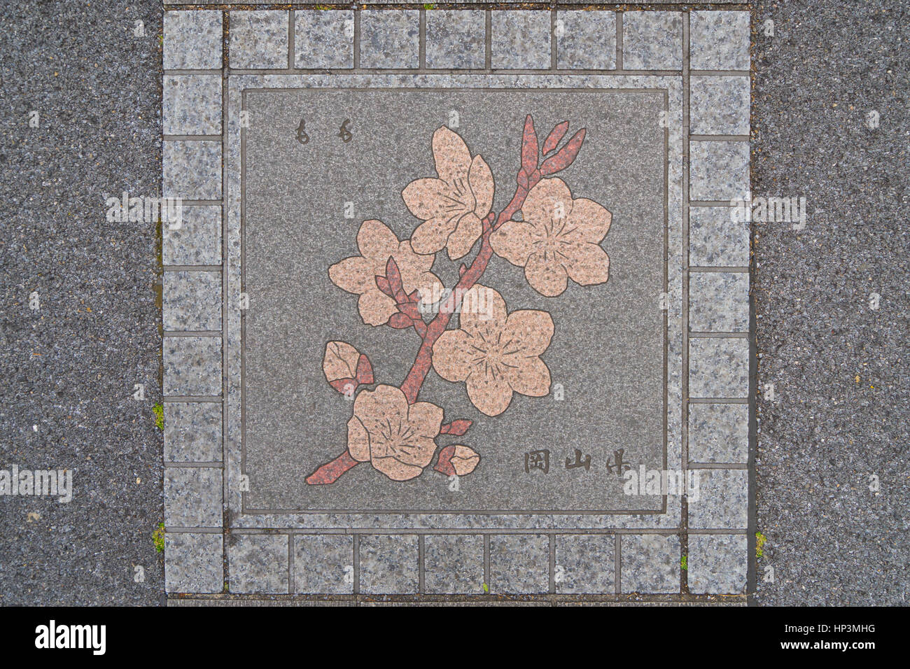 Bürgersteig Dekoration zeigt eine Blume Sakura in Nakameguro, Tokyo, Japan Stockfoto