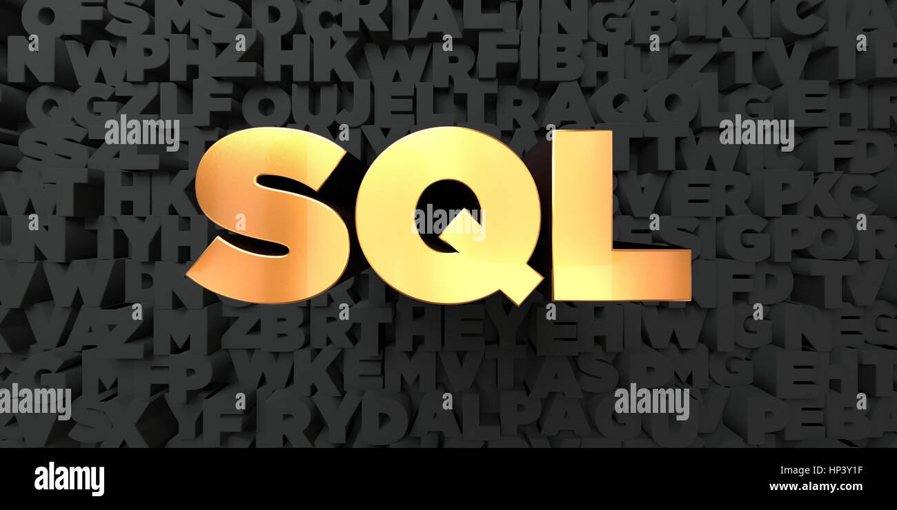 SQL - Gold Text auf schwarzem Hintergrund - 3D gerenderten Lizenzgebühren frei Lager Bild. Dieses Bild kann für eine Website für online-Banner-Werbung oder ein print Postca verwendet werden Stockfoto