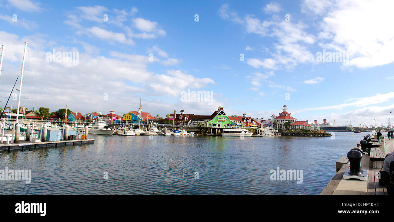 Panorama des Shoreline Village in Long Beach Stockfoto