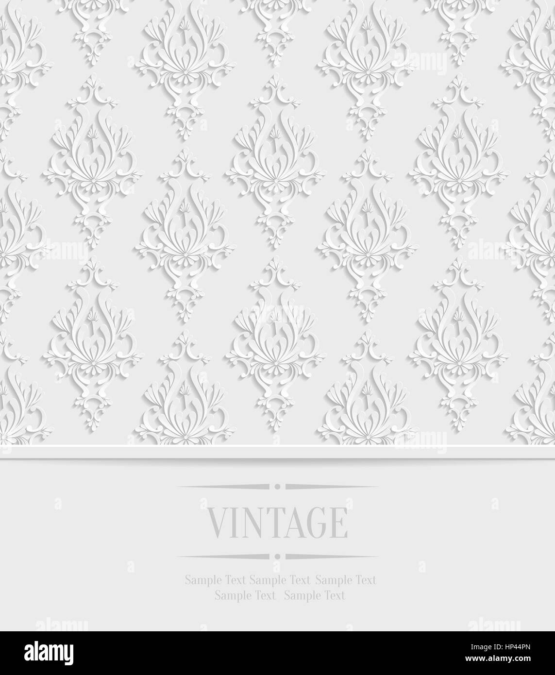 Vektor-White Vintage Wedding oder Einladung Hintergrund mit 3d Damast Blumenmuster Stock Vektor