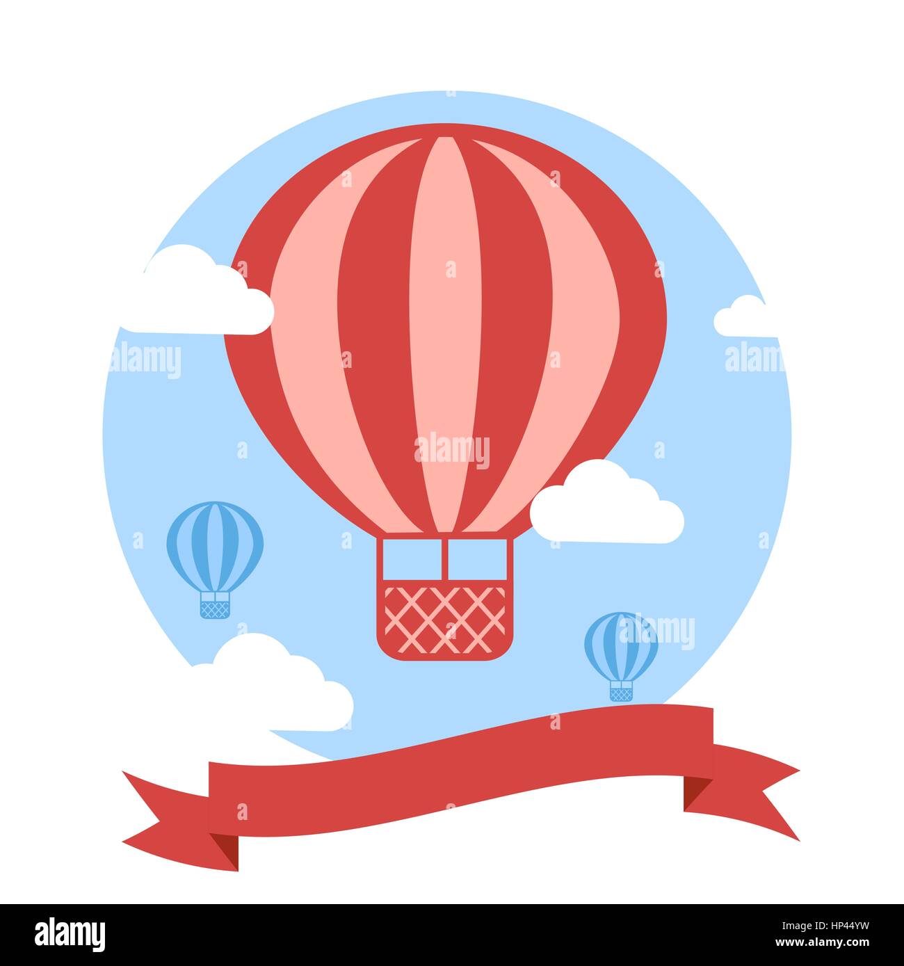 Red Hot Air Ballon Grußkarte Illustration, Vektor Hintergrund Stock Vektor