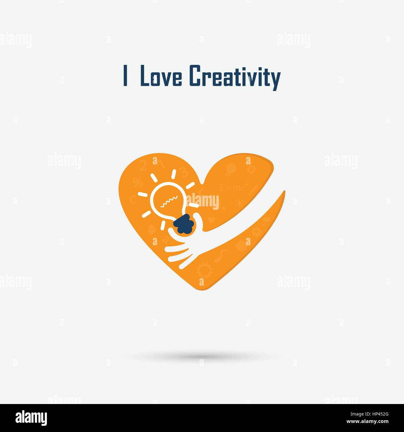 Menschliche Hand, Glühbirne und Herz-Logo Vektor-Design mit Gehirn, lernen, wissen und Kreativität Idee Konzept. Design für Poster, Flyer, Cover, Broschüre, Stock Vektor