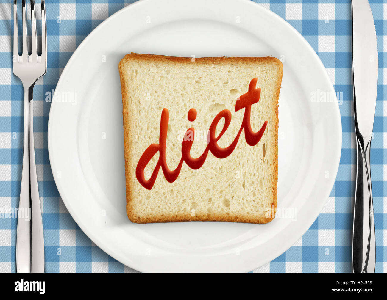 Diät-Konzept, Tisch mit Brot Stockfoto