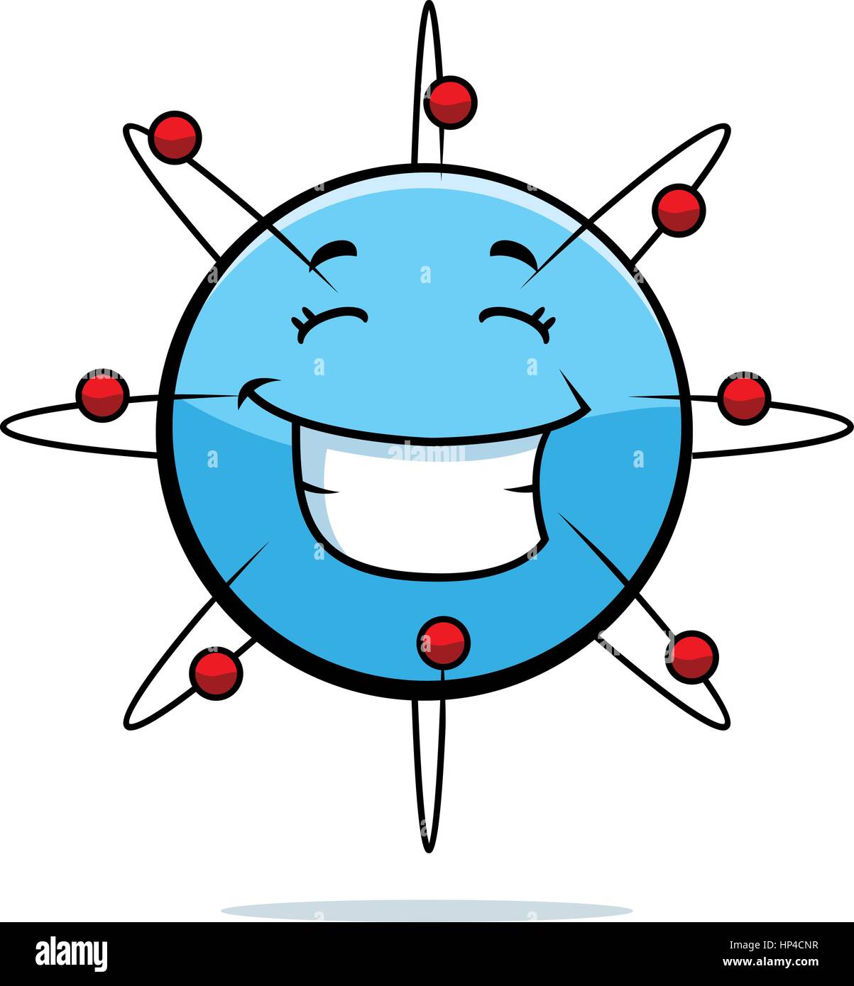 Ein Cartoon blaue Atom glücklich und lächelnd. Stock Vektor