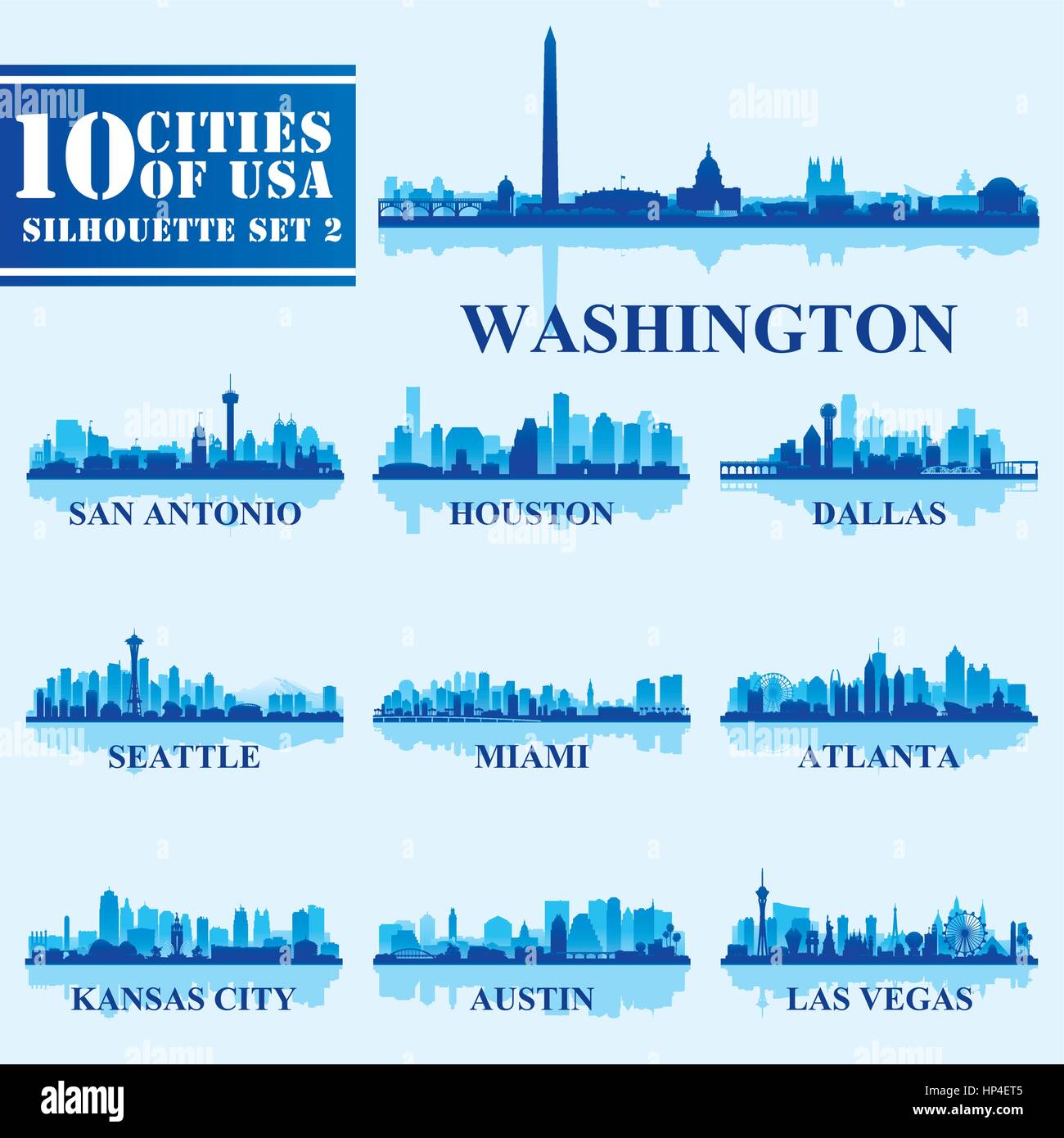 Silhouette Stadt der USA 2 gesetzt. Vektor-illustration Stock Vektor