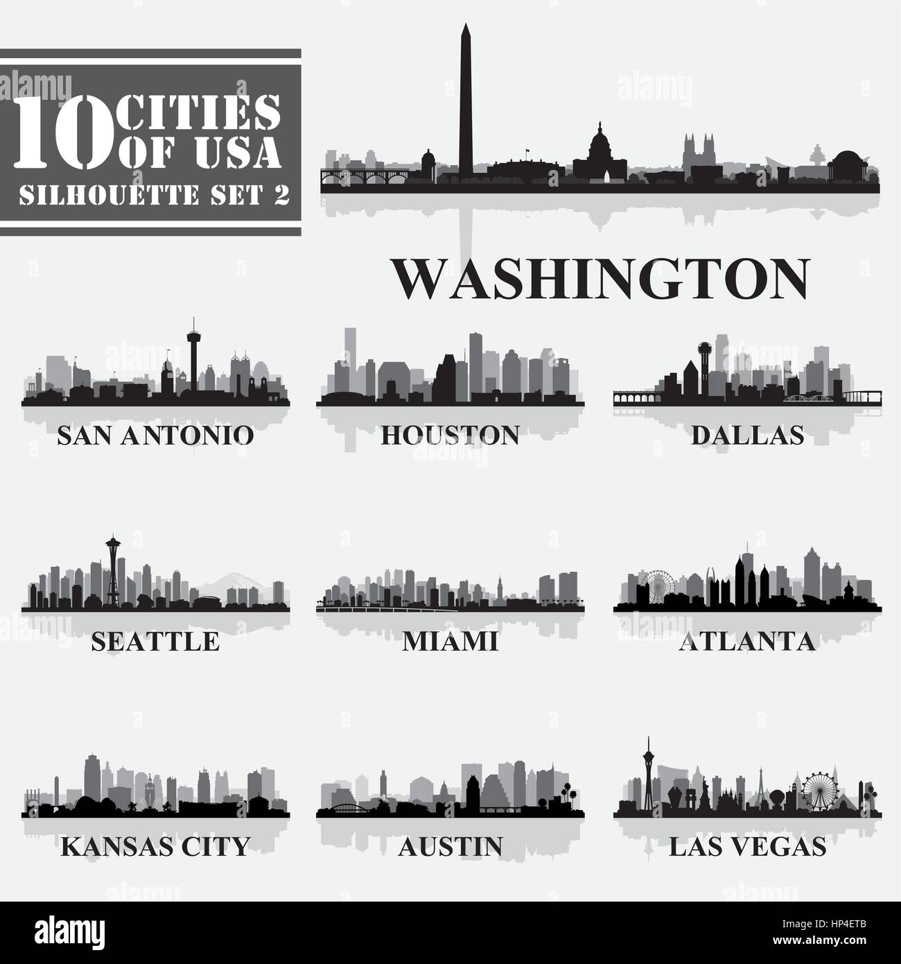 Silhouette Stadt der USA 2 gesetzt. Vektor-illustration Stock Vektor
