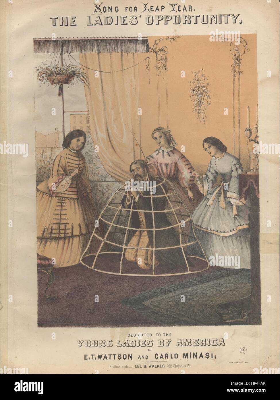 Noten-Cover-Bild des Liedes "The Ladies' Opportunity", mit ursprünglichen Autorschaft Noten lesen "durch ET Wattson und Carlo Minasi", USA, 1900. Der Verlag als "Lee und Walker, 722 Chesnut St." aufgeführt ist, die Form der Komposition ist "strophische mit Chor", die Instrumentierung ist "Klavier und Stimme", liest die erste Zeile "Sicher die jungen Damen sind in diesem Jahr zuversichtlich", und der Abbildung Künstler wird als "T. Sinclair Lith, Phila." aufgeführt. Stockfoto