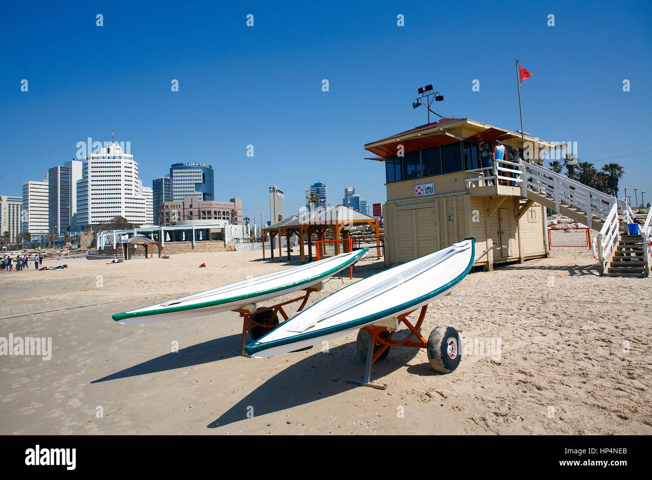 Wakeboards parkte am Strand, tel Aviv, israel Stockfoto