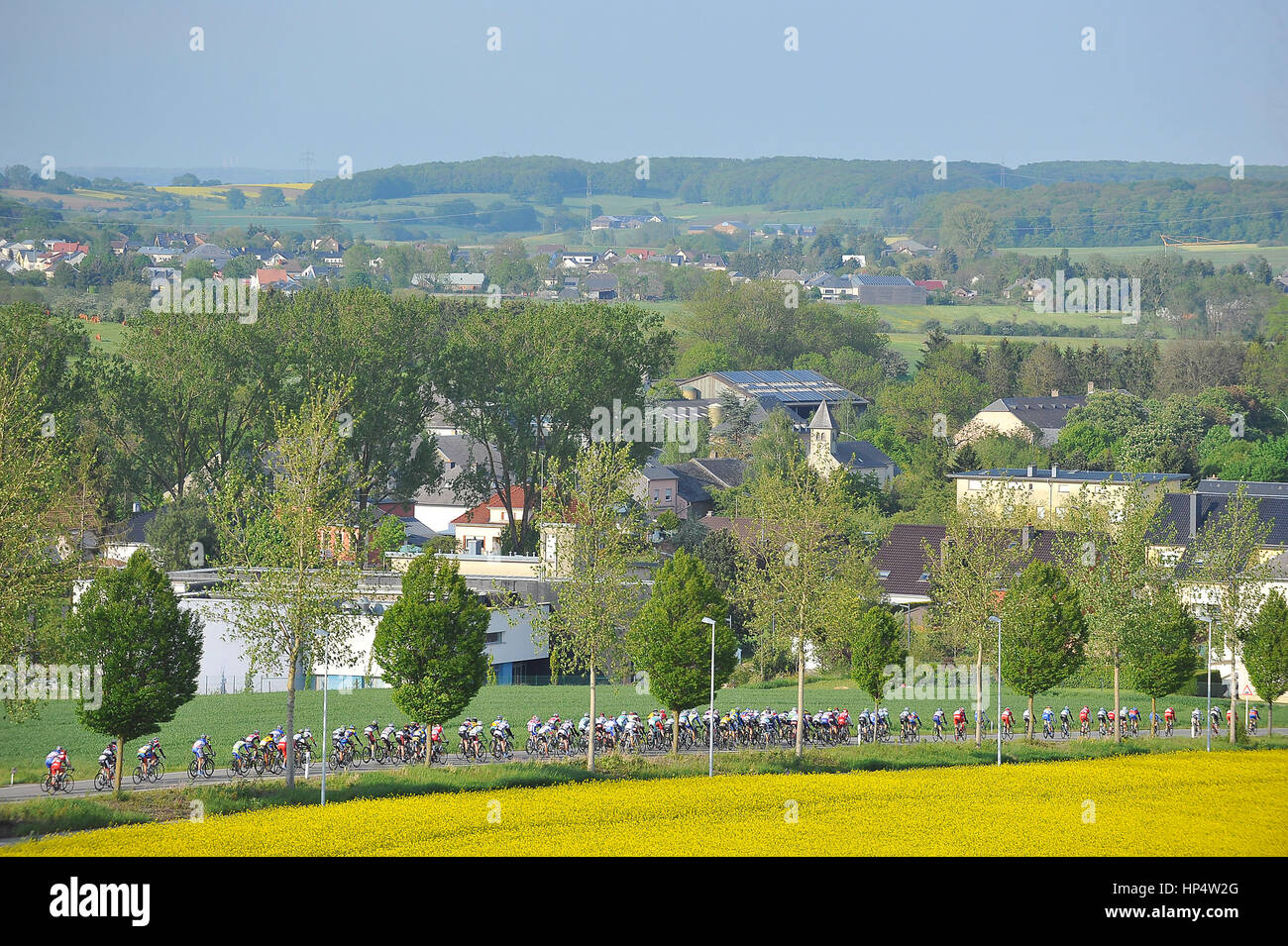 Belvaux, Luxemburg 16.05.2012. Das Pack in Aktion während der Flèche du Sud-Radrennen Stockfoto