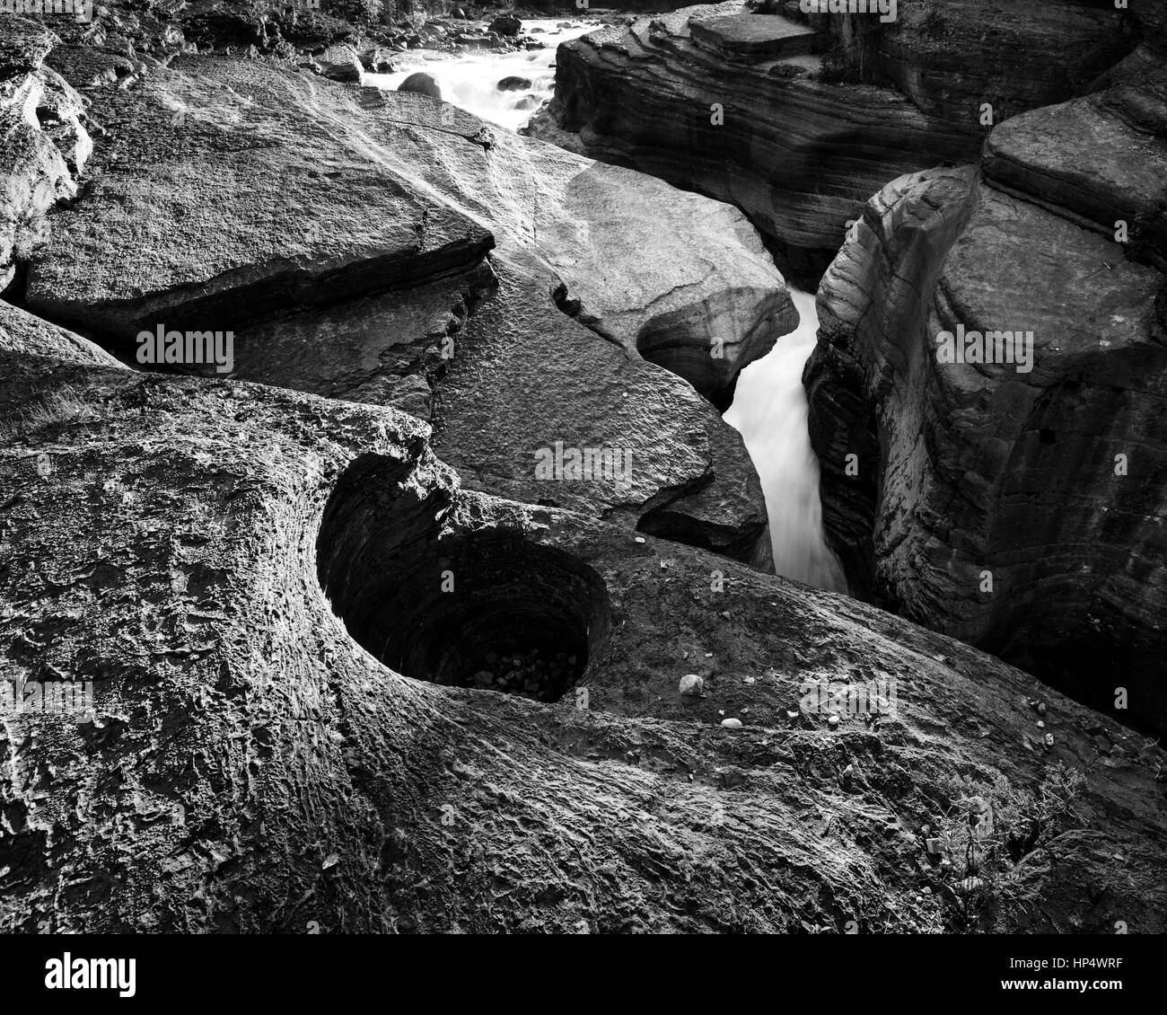 Athabasca Falls Canyon Stockfoto