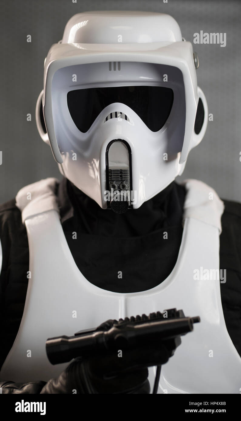 Scout Trooper Kostüm aus Star Wars Rückkehr der Jedi-Film / Film Stockfoto