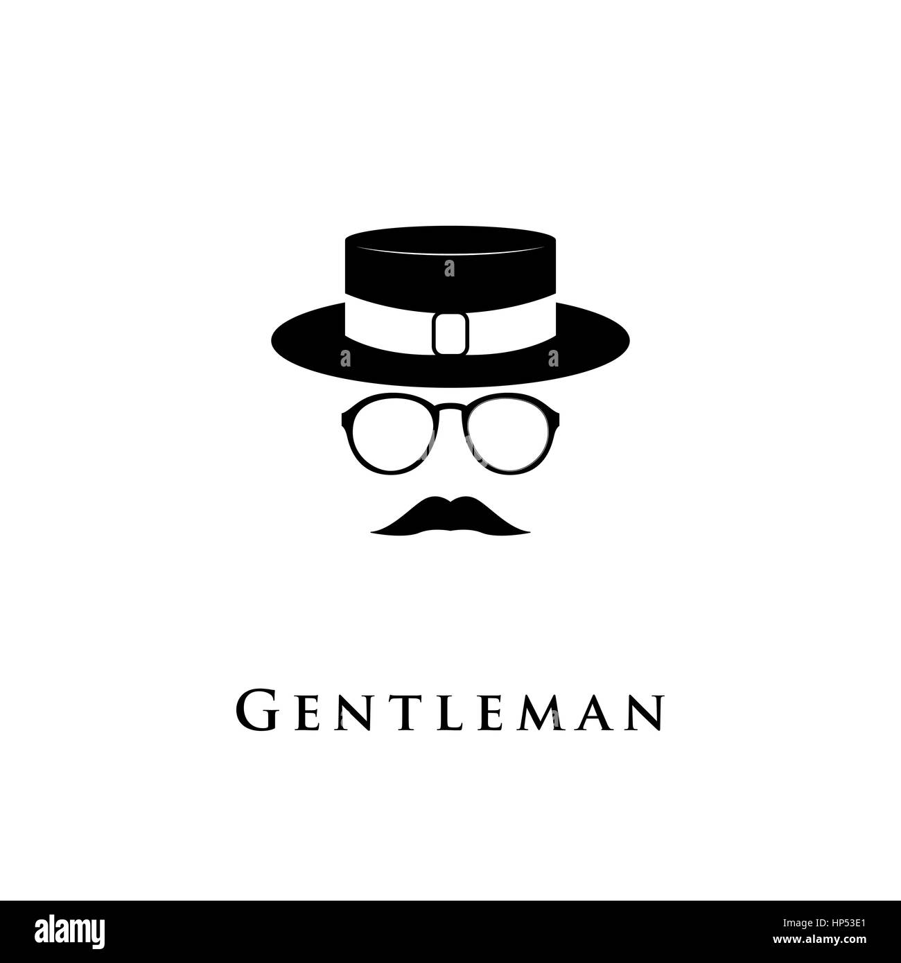Creative-Logo Gentleman mit einem Schnurrbart, Hut und Brille. Vektor-Illustration. Stock Vektor