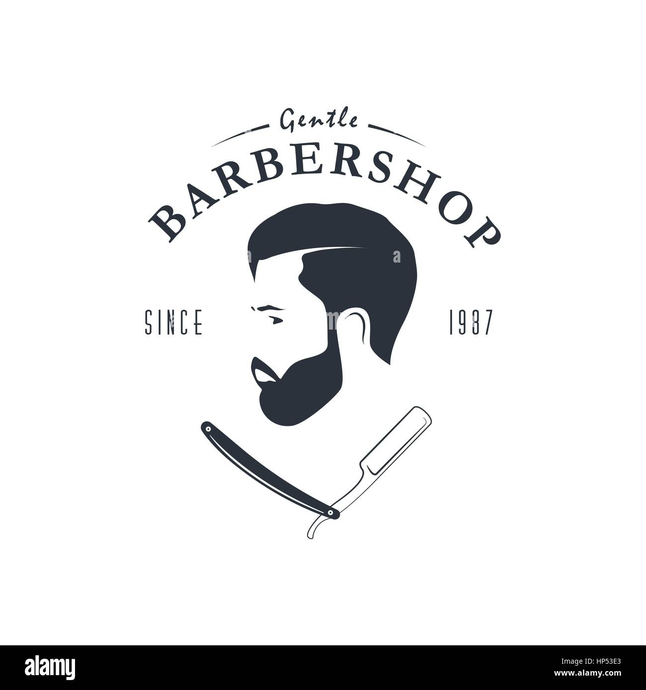 Vintage Barber Shop-Logo. Hipster-Emblem. Für Aufkleber, Abzeichen, Zeichen  oder Werbung. Vektor-Illustration Stock-Vektorgrafik - Alamy