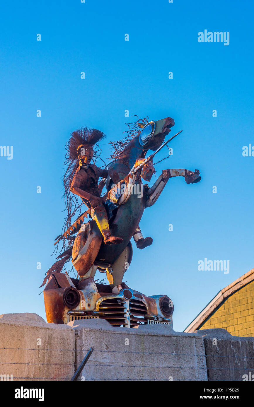 Schrott, Metall-Skulptur, Davis Handel, Vancouver, Britisch-Kolumbien, Kanada. Stockfoto