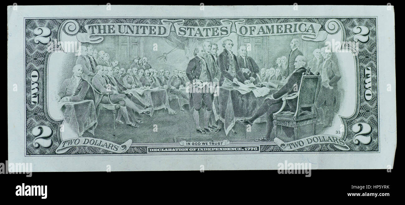 Zwei US-Dollar Rechnungen Makro Stockfoto