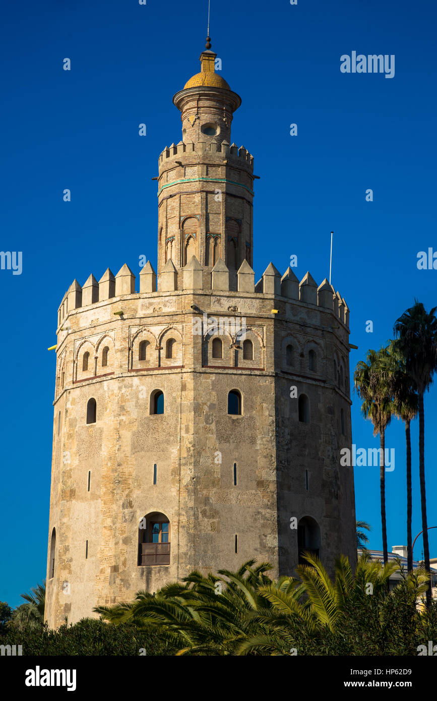 Blick auf Torre del Oro in Sevilla, Spanien Stockfoto