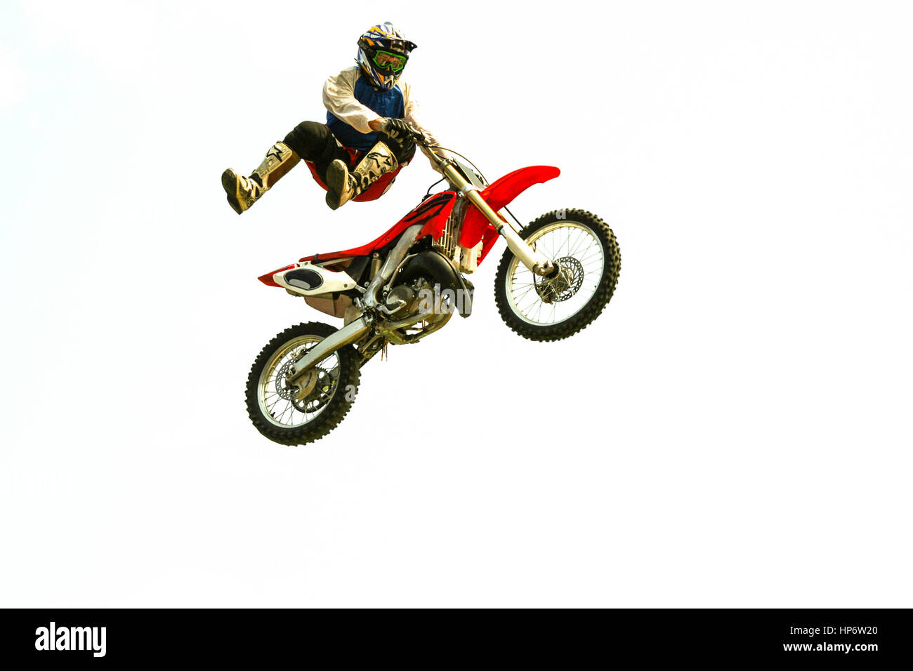 isolierte extreme Motorrad Akrobatik springen Stockfoto