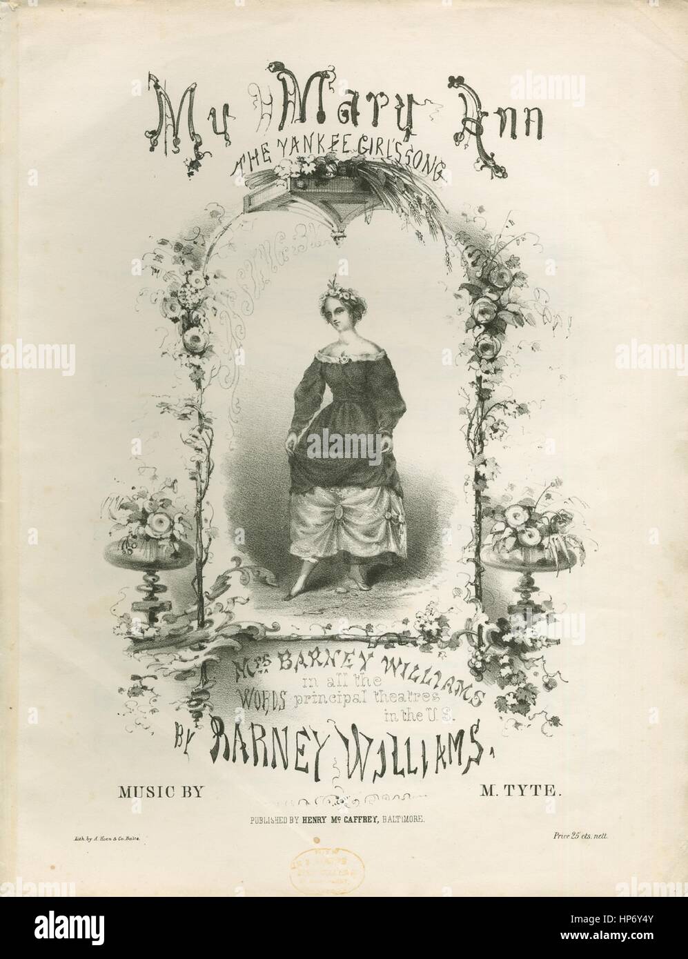 Noten-Cover-Bild von den Song "My Mary Ann The Yankee Girl Lied", mit ursprünglichen Autorschaft Noten lesen "Worte von Barney William Music von M Tyte", USA, 1856. Der Verlag als "Henry McCaffrey" aufgeführt ist, die Form der Komposition ist "strophischen", die Instrumentierung ist "Klavier und Stimme", die erste Zeile lautet "Lebet wohl, meine eigene Mary Ann, lebet gut für eine Weile" und der Abbildung Künstler als "Lith von A. Hoen und Co. Balto." aufgeführt ist. Stockfoto