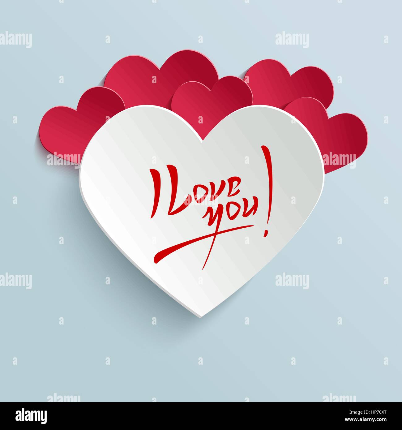 Ich liebe dich - Valentinstag Hand Schriftzug Grußkarte auf 3d Herz mit Schatten. Typografische Vector Hintergrund. Handgemachte Kalligraphie Stock Vektor