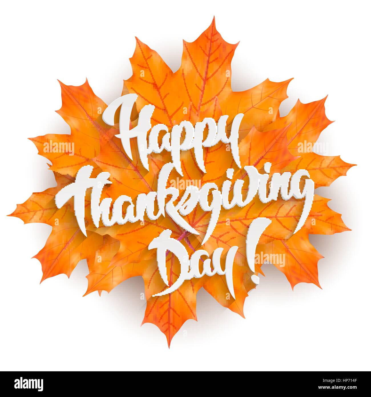 Happy Thanksgiving Day - Hand Schriftzug Grußkarte Gestaltungselement mit Ahorn-Blätter, isoliert auf weißem Hintergrund Stock Vektor