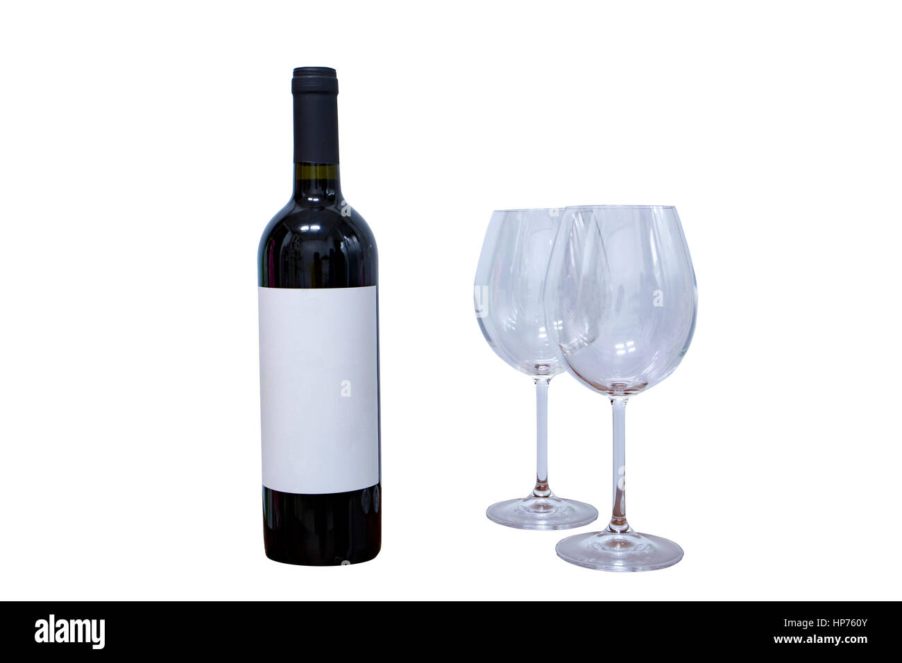 Flasche Wein und Weingläser Stockfoto