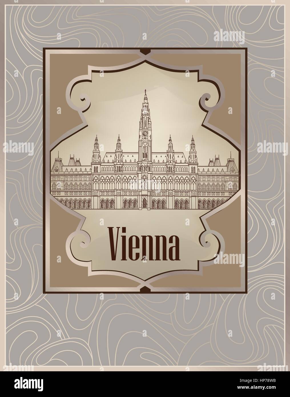 Reisen Österreich Hintergrund. Wiener Stadtbild, Wahrzeichen. Wien city street view Postkarte. Stock Vektor