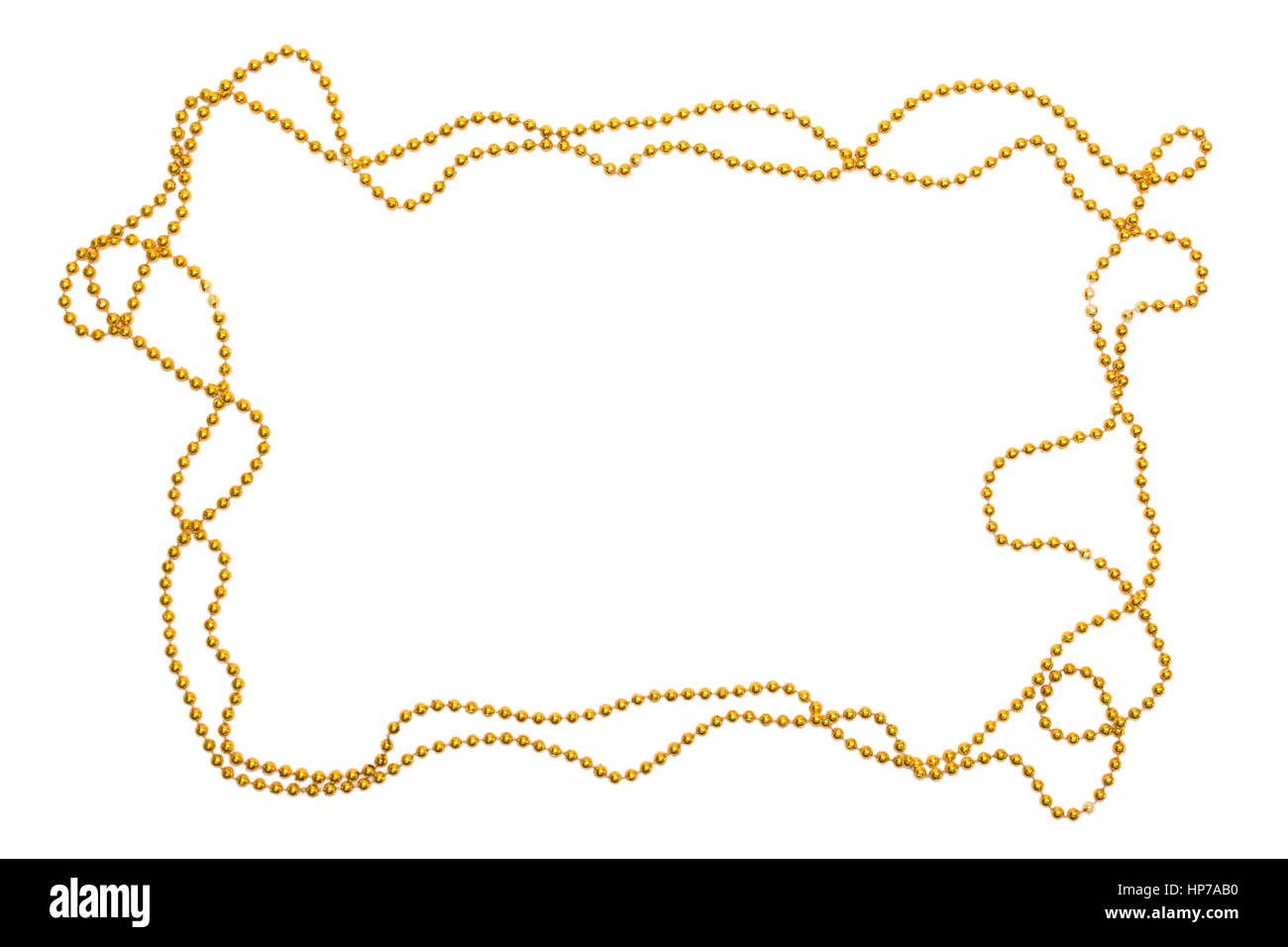 Goldene Perlen Grenze isoliert. Weihnachten-Frame. Goldenen Glanz Stockfoto