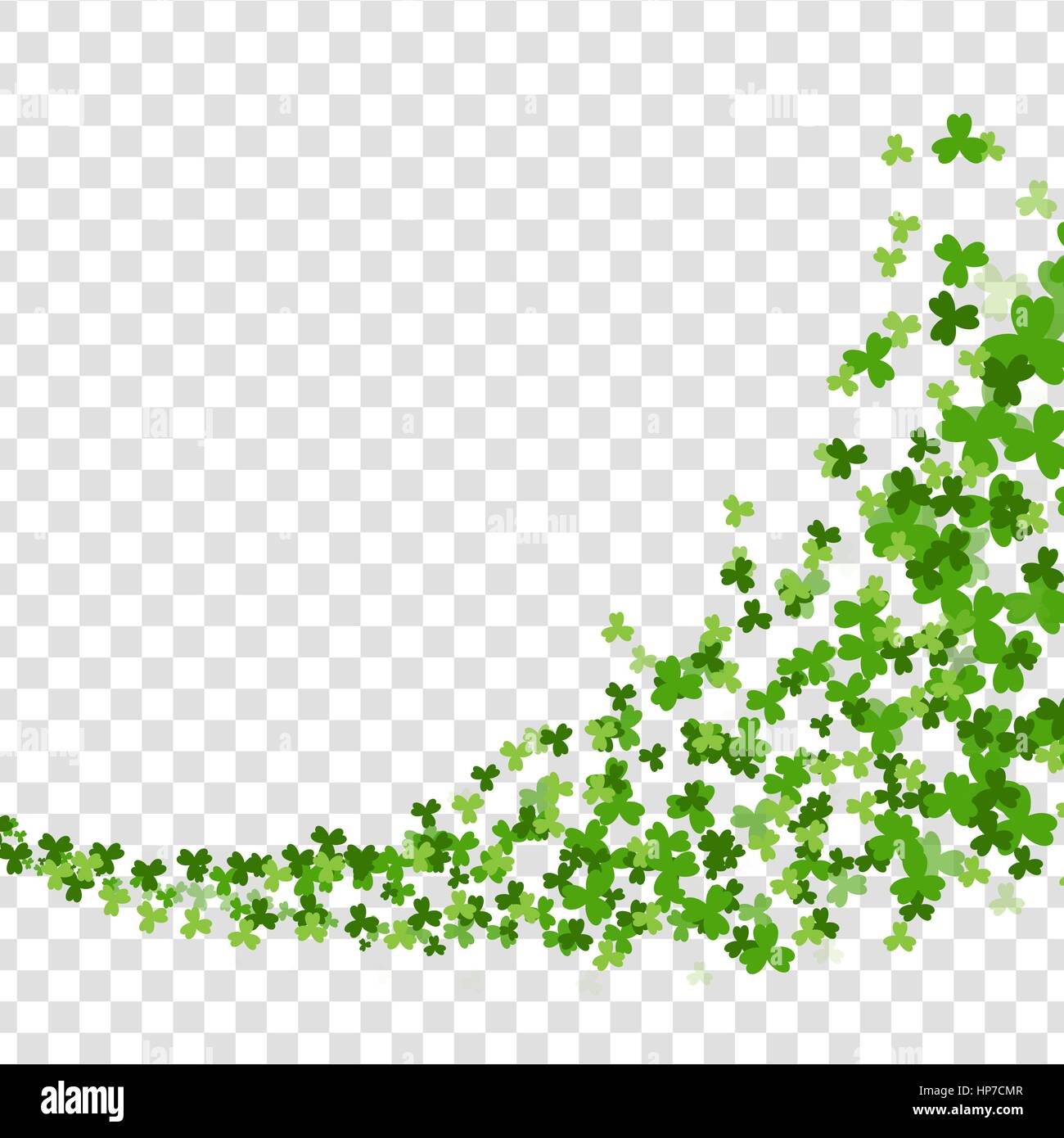 Wirbel Wirbel grünen Klee. Gruß glücklich St. Patricks Day. Grünen Klee zufällig fallen auf transparentem Hintergrund. Vektor-Illustration. Irische Zeichen und Stock Vektor