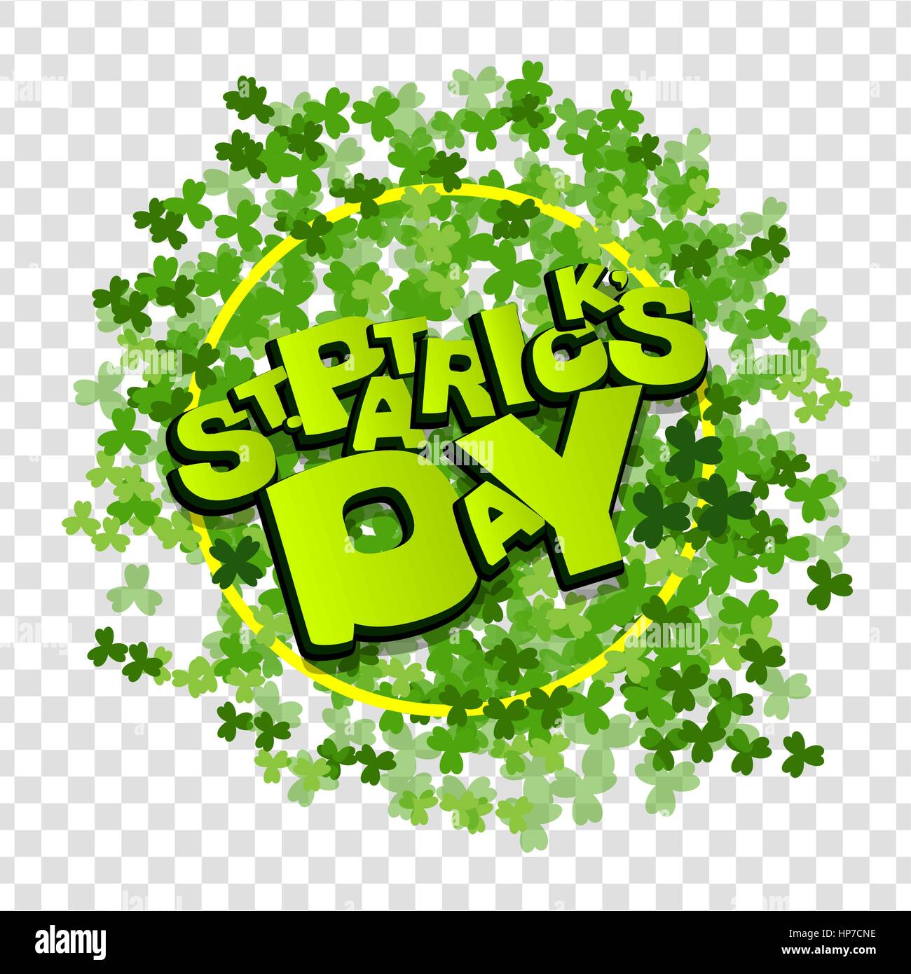 Comic-Sprache Ausdruck. Comic-Text-Sound-Effekte. Grünen Klee auf transparenten Hintergrund. Lustige Comic-Schrift St. Patrick Day Schriftzug. Vektor-illustration Stock Vektor