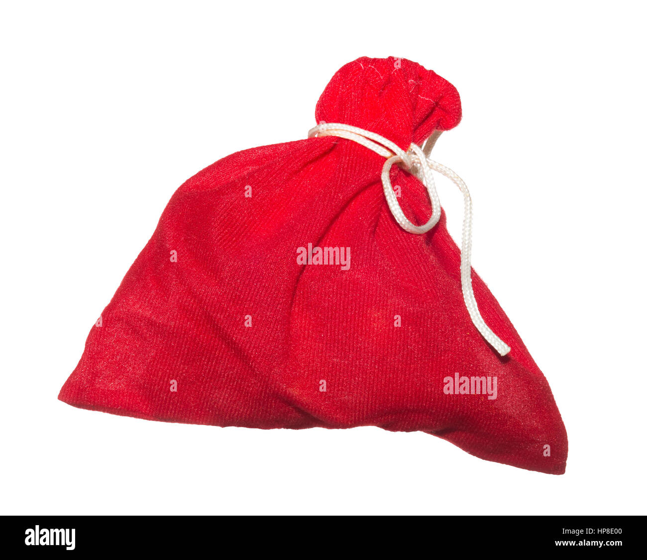 Weihnachten-Tasche mit präsentiert. Rote Tasche isoliert auf weißem Hintergrund. Stockfoto