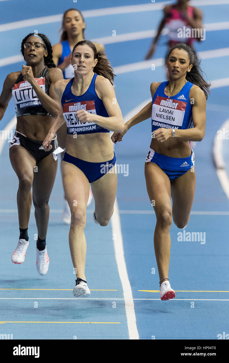Zuzana Hejnova (CZE) gewann die Damen-400 Meter vor Laviai Nielsen (GBR) und Shamier wenig (USA) bei der Barclaycard Arena, Birmingham, Englan Stockfoto