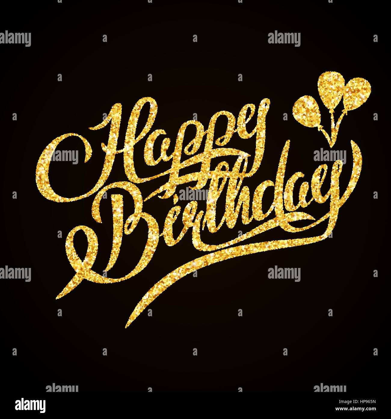 Alles Gute zum Geburtstag Goldglitter Hand Schriftzug auf schwarzem