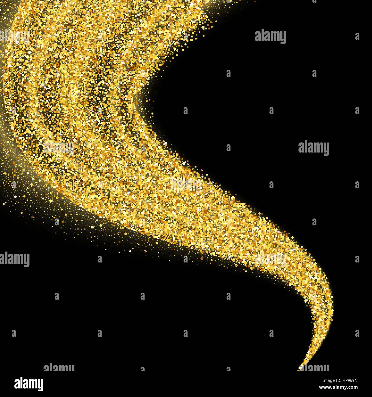 Goldenen Staub Glitzer Sterne Welle auf schwarzem Hintergrund, Vektor-Design-Vorlage Stock Vektor