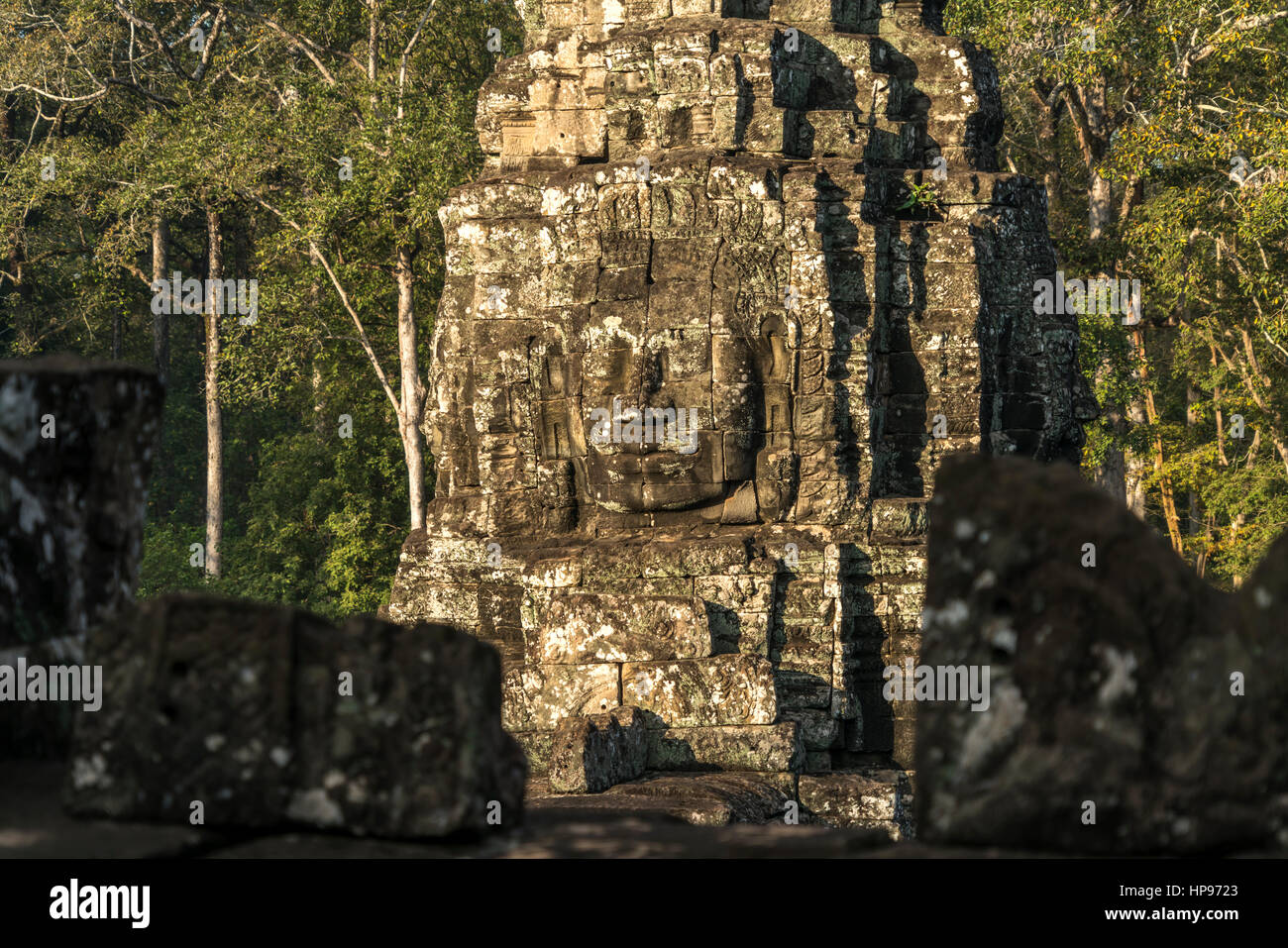 Gesichter des Bodhisattva Lokeshvara der Tempelanlage Bayon, Angkor Thom, Kambodscha, Asien | Gesichter des Bodhisattva Lokesvaraat am Tempel B Stockfoto