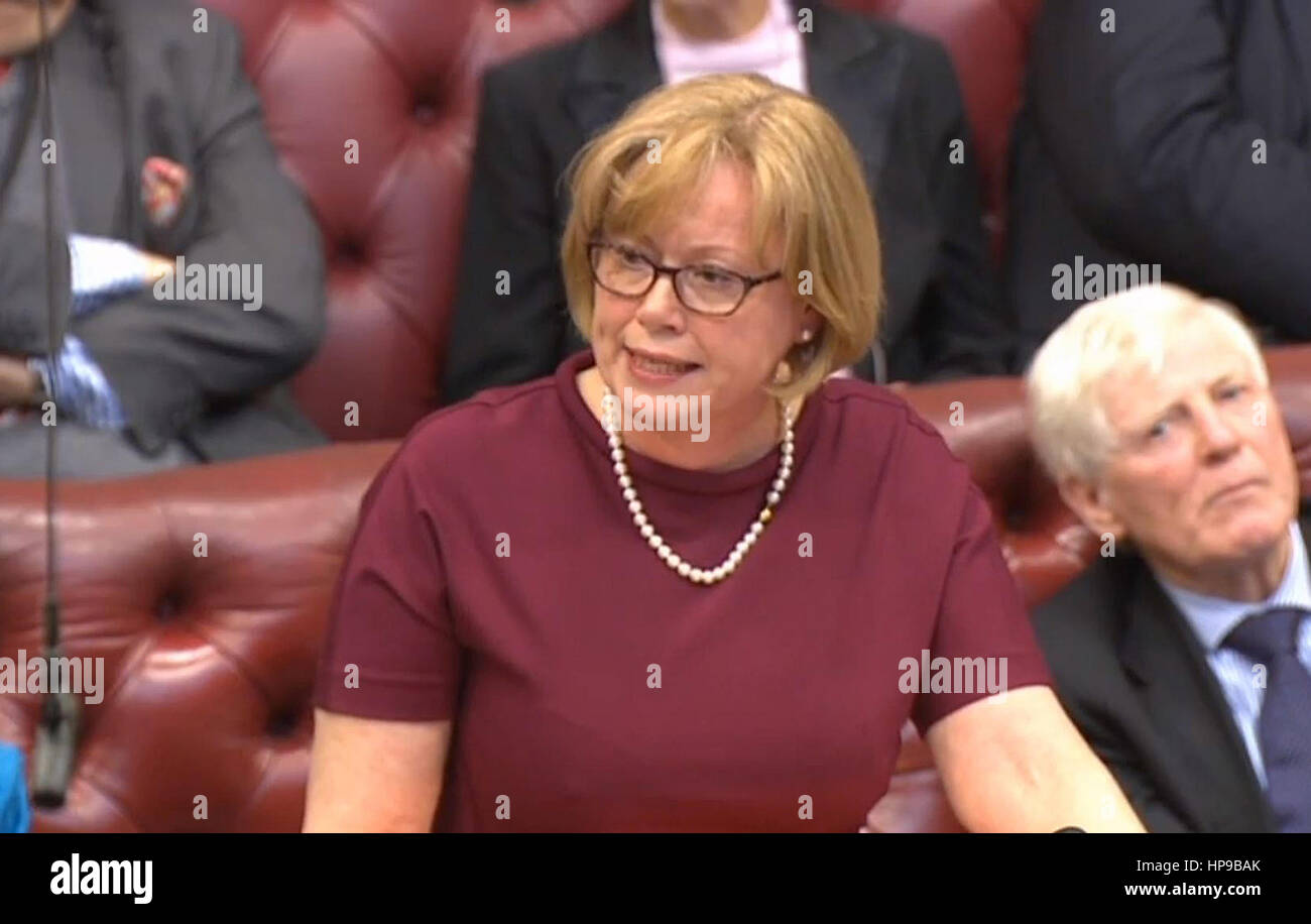Baroness Smith von Basildon spricht im House Of Lords, London, wo sie die Brexit Bill diskutieren. Stockfoto