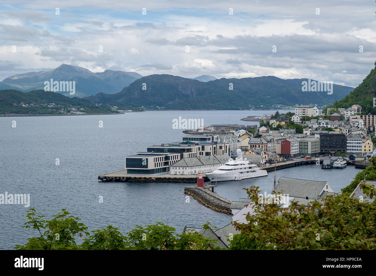 Alesund Hafen Luftbild. Norwegen. Stockfoto
