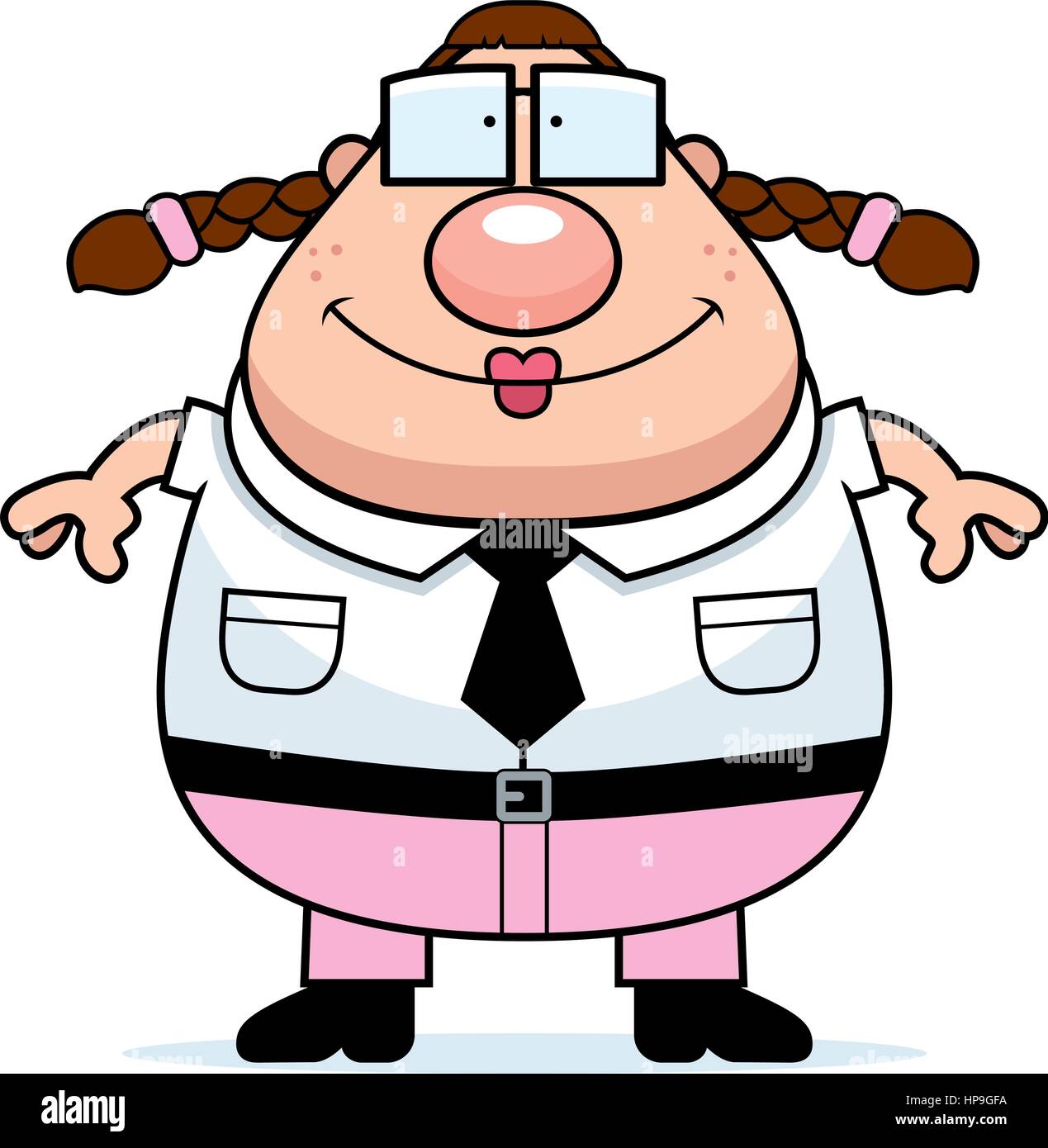 Ein Gluckliches Cartoon Frau Nerd Stehen Und Lacheln Auf Den Lippen Stock Vektorgrafik Alamy