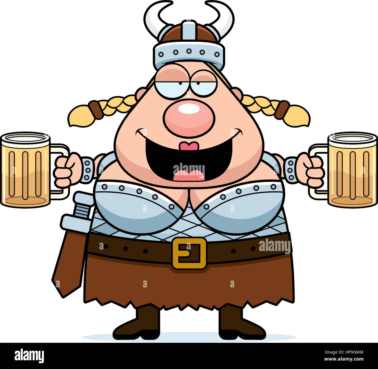 Ein glückliches cartoon Viking "Walküre" betrunken und lächelnd. Stock Vektor