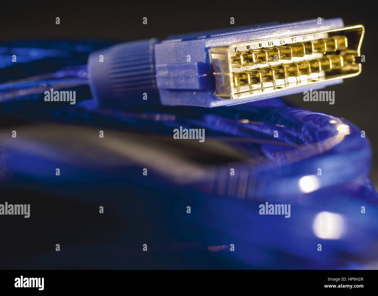 Scart-Stecker mit blauem Kabel Stockfoto