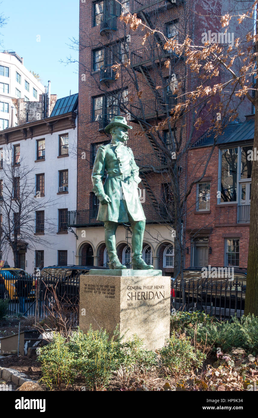 Statue des Bürgerkriegs General Philip Henry Sheridan in Sheridan Square Stockfoto