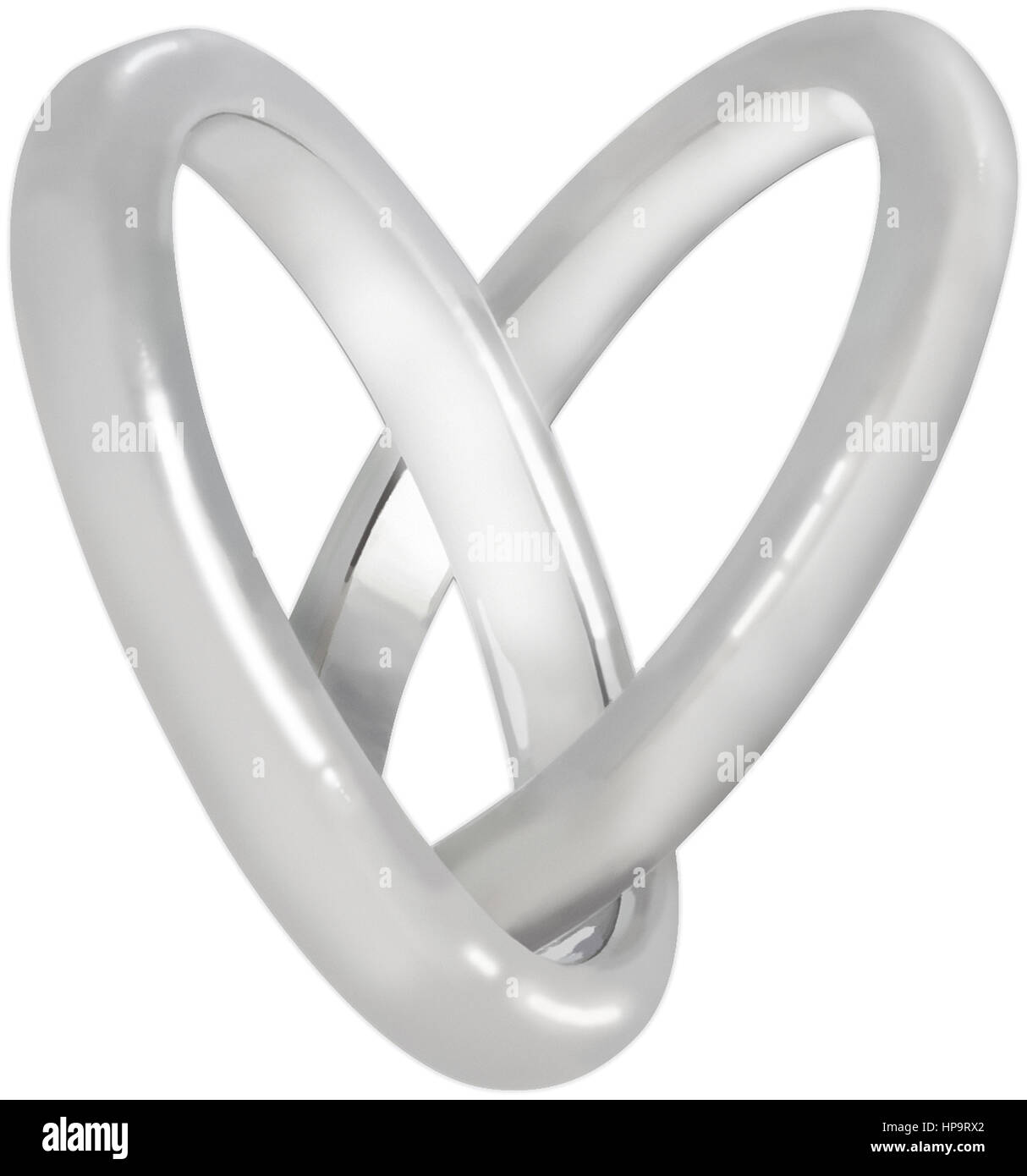 Silberne eheringe zu einem Herz verschlungen Stockfoto