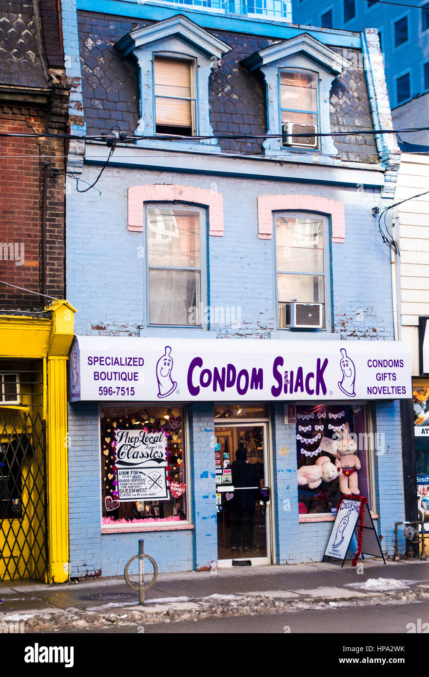 Das Kondom Shack, ein Einzelhandelsgeschäft in Kontrazeptiva spezialisiert auf Queen Street West, Toronto, Ontario, Kanada Stockfoto