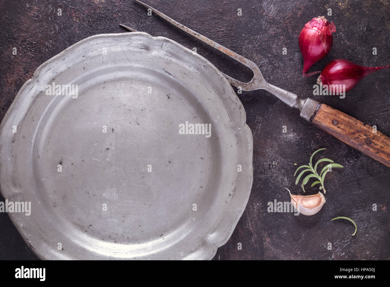 Vintage Metallplatte Draufsicht Stockfoto