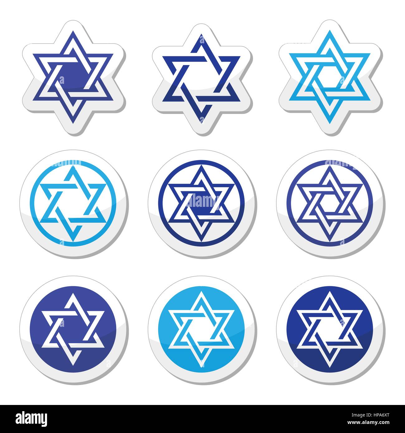 Jüdische, stellen Davidstern Icons isoliert auf weiss Stock Vektor