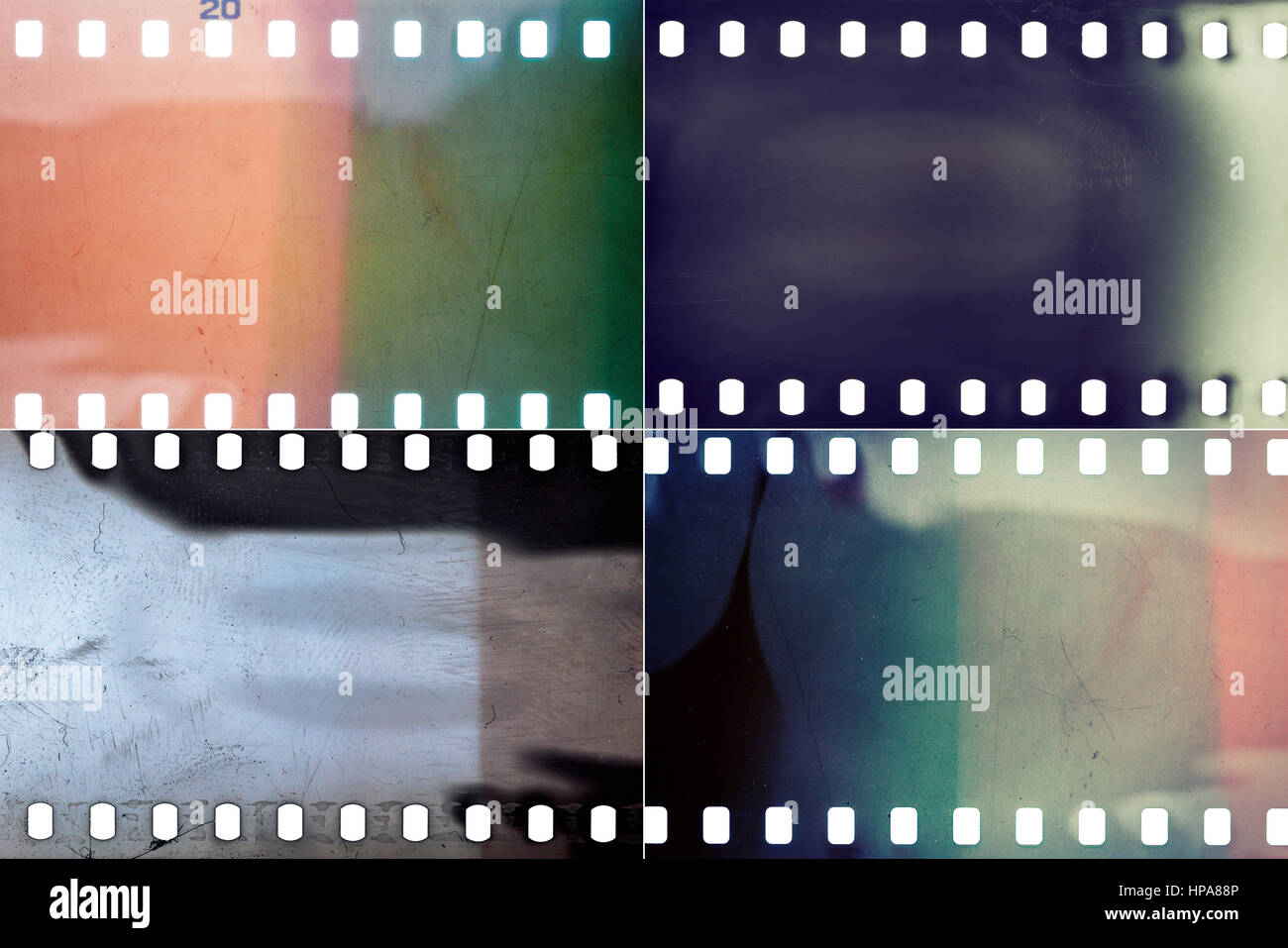 Satz von bunten trashigen Film Texturen mit viel Getreide, Staub, Kratzer und lichtdicht Stockfoto
