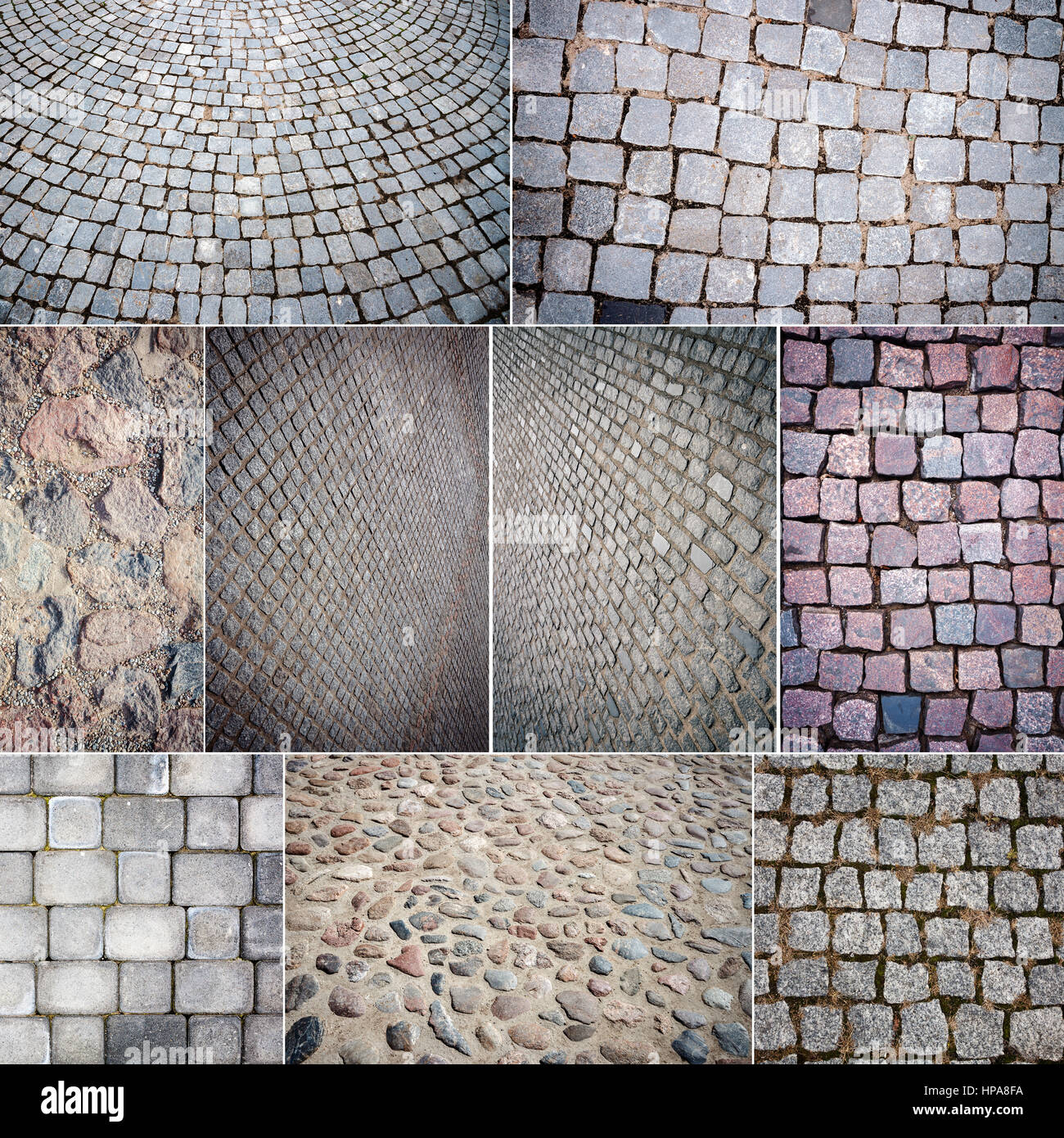 Große Sammlung von verschiedenen Steinpflaster Texturen Stockfoto