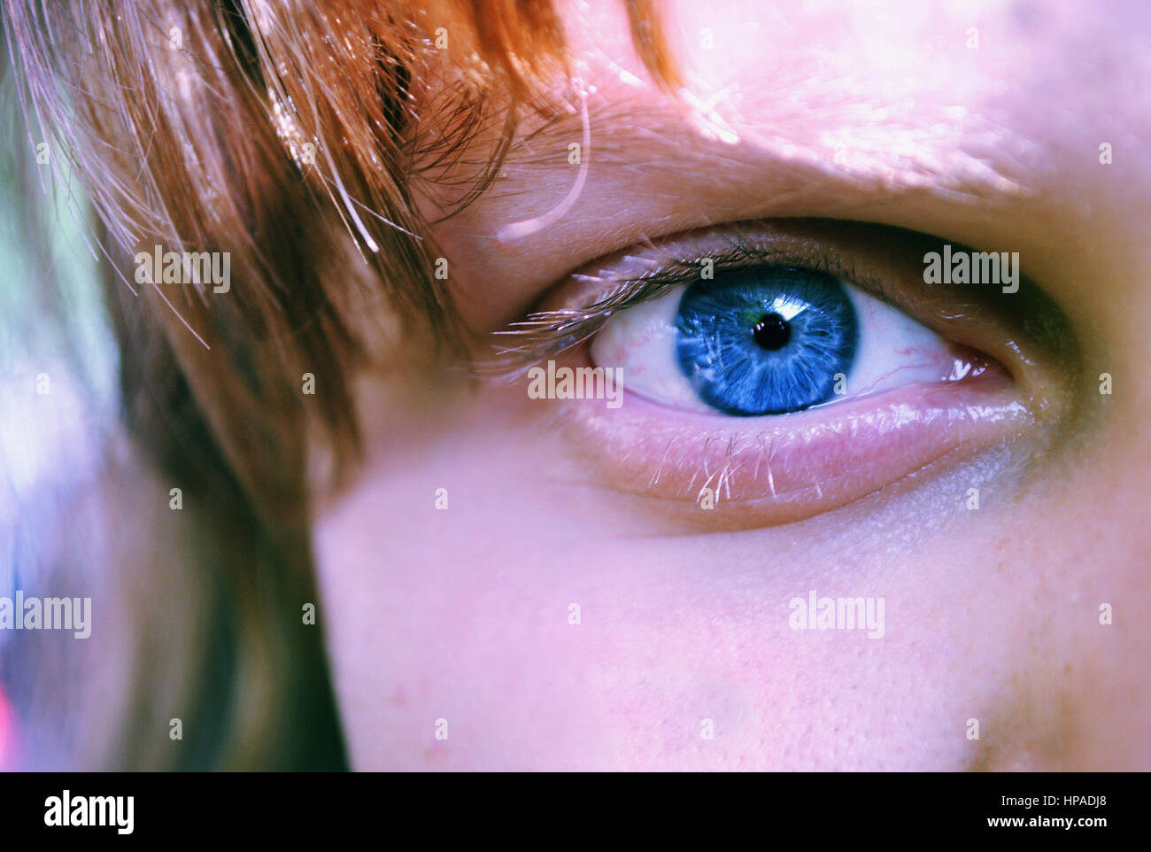 Nahaufnahme der erstaunliche weiblichen blauen Auge. Stockfoto
