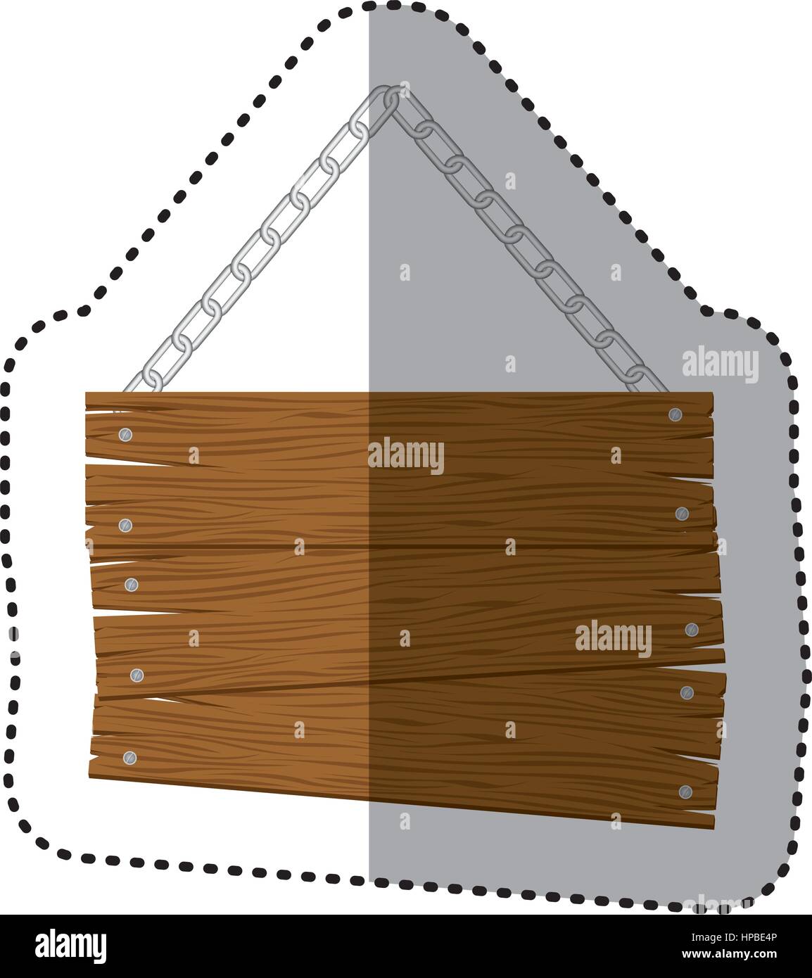 Aufkleber hängen alte hölzerne Schild mit Ketten Stock Vektor